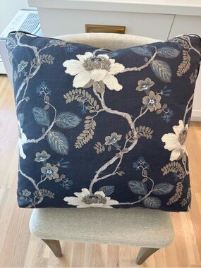 Navy Blue Floral Throw Pillow cover Pair with Cream Accents